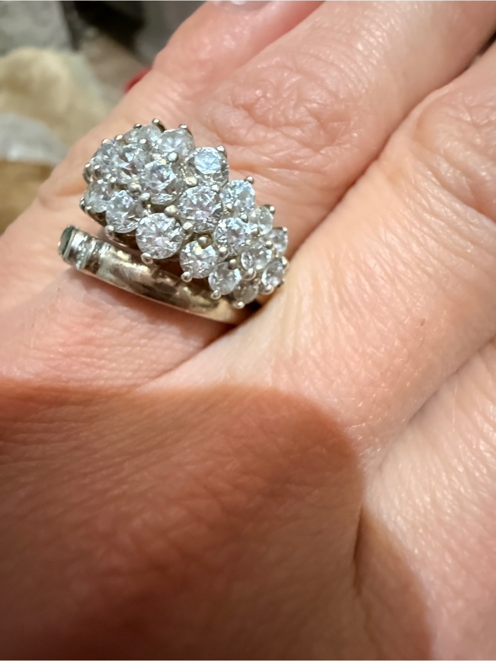 Vintage Sterling Silver waterfall cubic zirconia ring Sz 7
